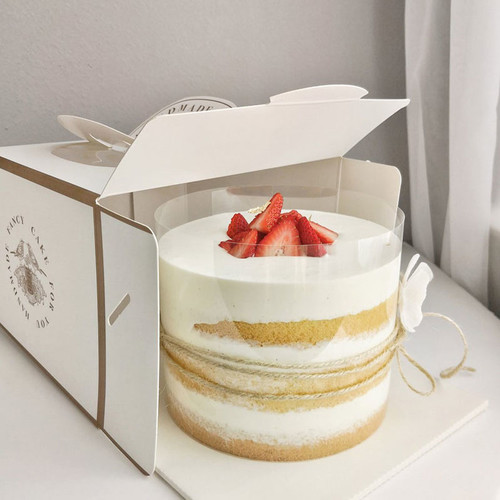 高质量白色简约带提手蛋糕盒